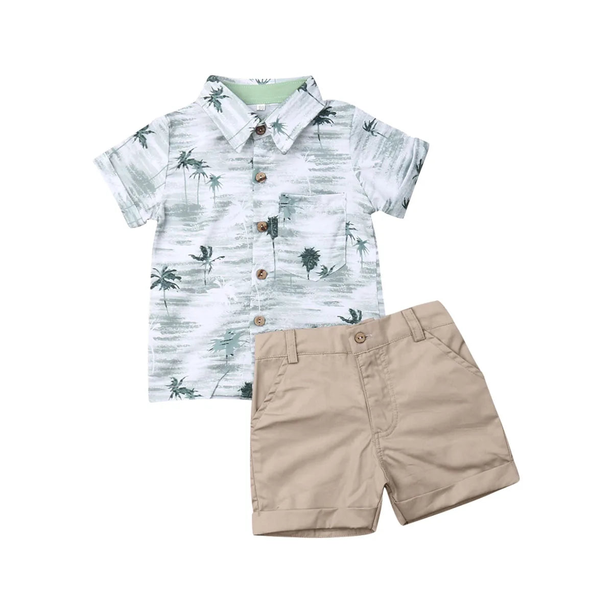 Palm Tree Collared Shirt Shorts Set