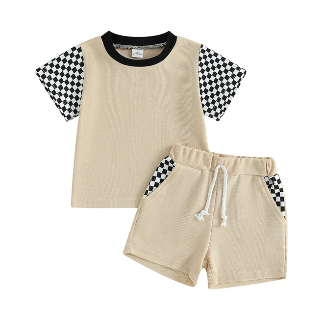 Khaki Checkered Shorts Set