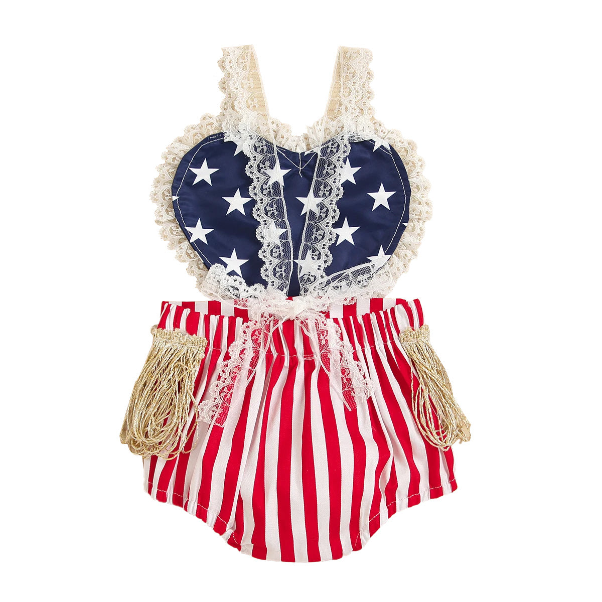 Lace Star and Striped Romper