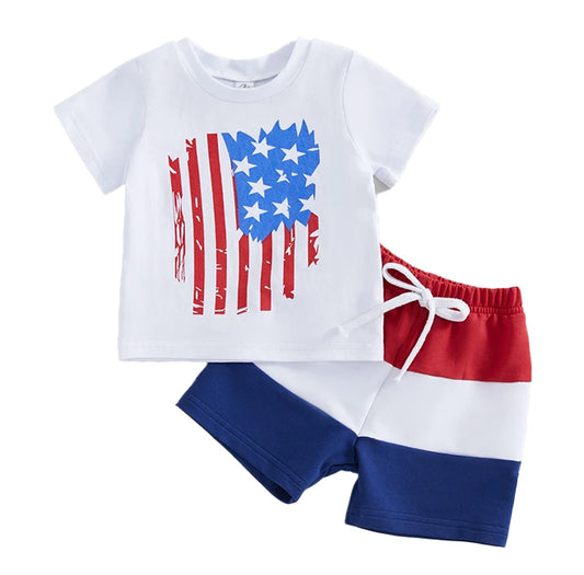 Distressed Flag Shorts Set