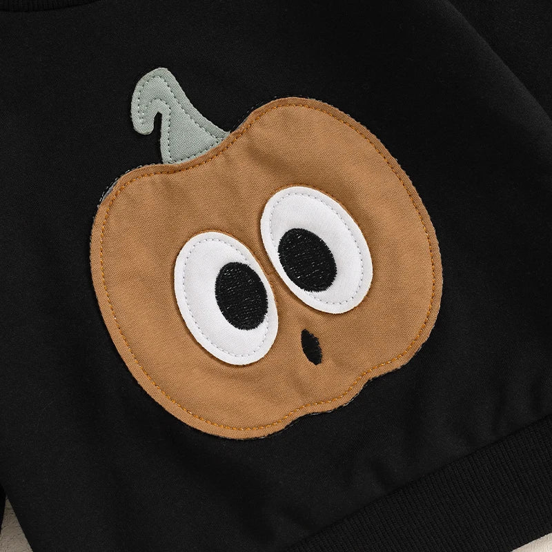 Ghost/Pumpkin Embroidery Crew Neck