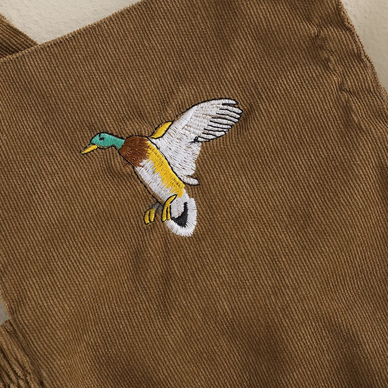 Corduroy Mallard Duck Overalls Romper