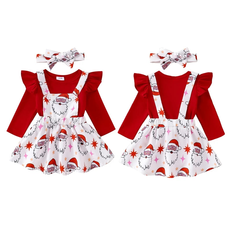 Santa Ruffle Overalls Set