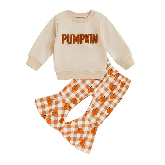 Pumpkin Plaid Flare Pants Set