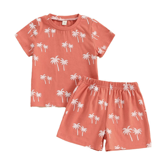 Salmon Palm Tree Shorts Set