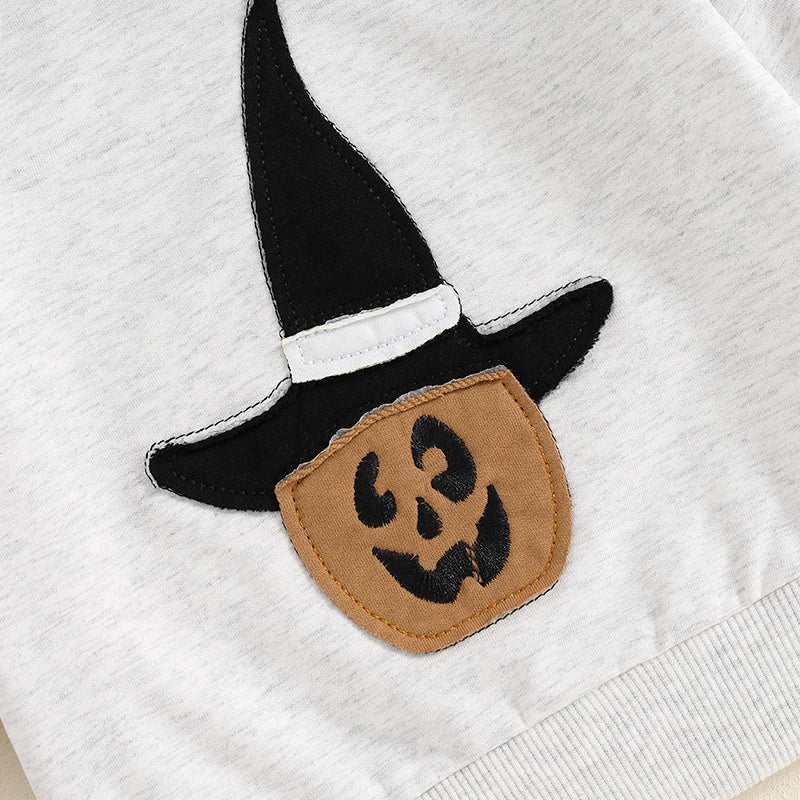 Ghost/Pumpkin Embroidery Crew Neck