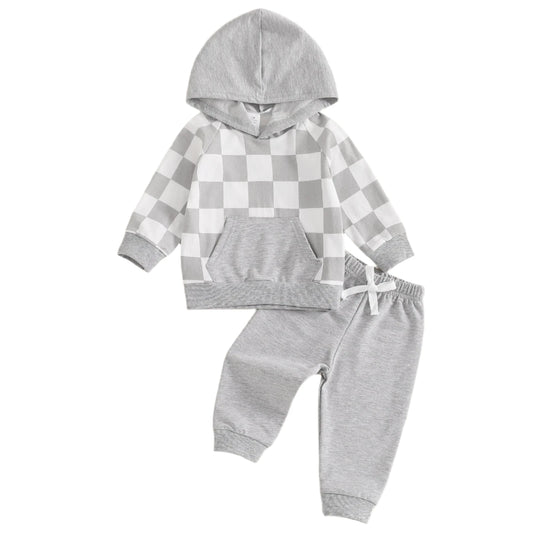 Gray Checkered Hoodie Set