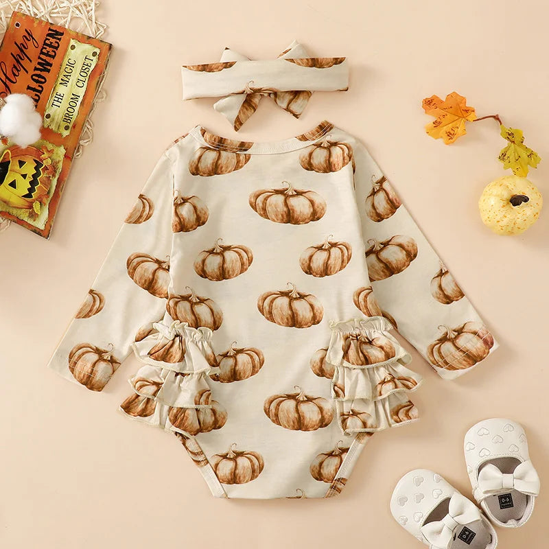 Pumpkin Long Sleeve Ruffled Bodysuit