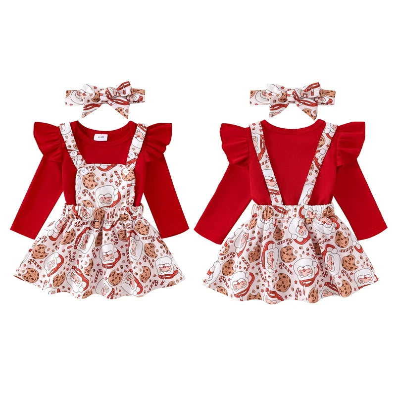 Santa Ruffle Overalls Set