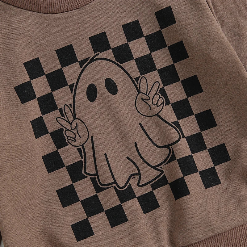 Checkered Ghost Crew Neck Sweatshirt Pant Set