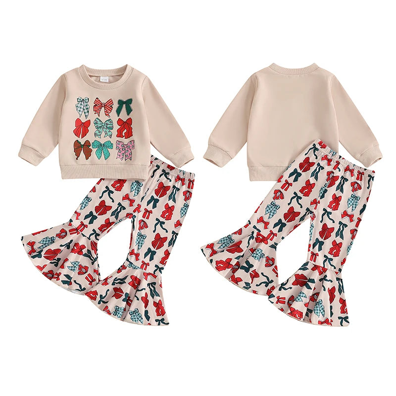 Christmas Bow Flare Pants Set