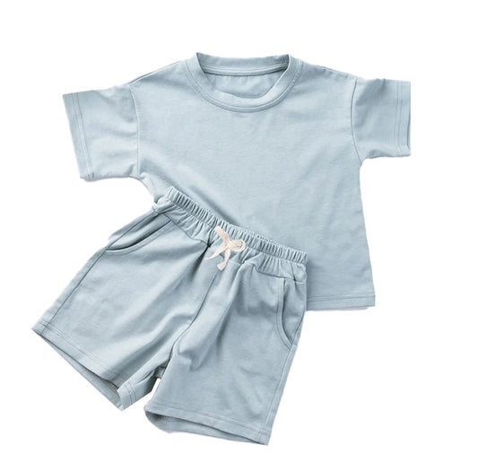 Solid Sky Blue Shorts Set