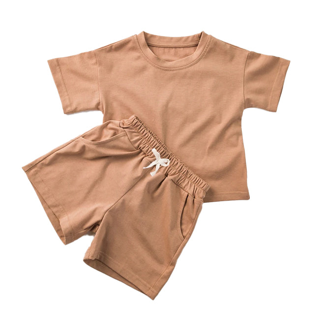 Solid Caramel Shorts Set