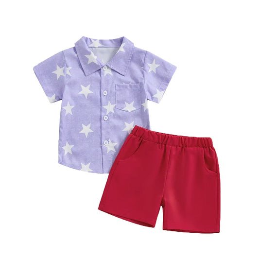 Star Button Down Shorts Set