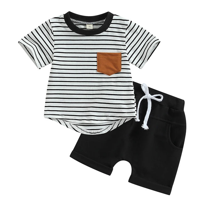 Striped Pocket Shorts Set