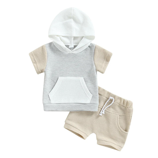 Waffle Knit Hoodie Shorts Set